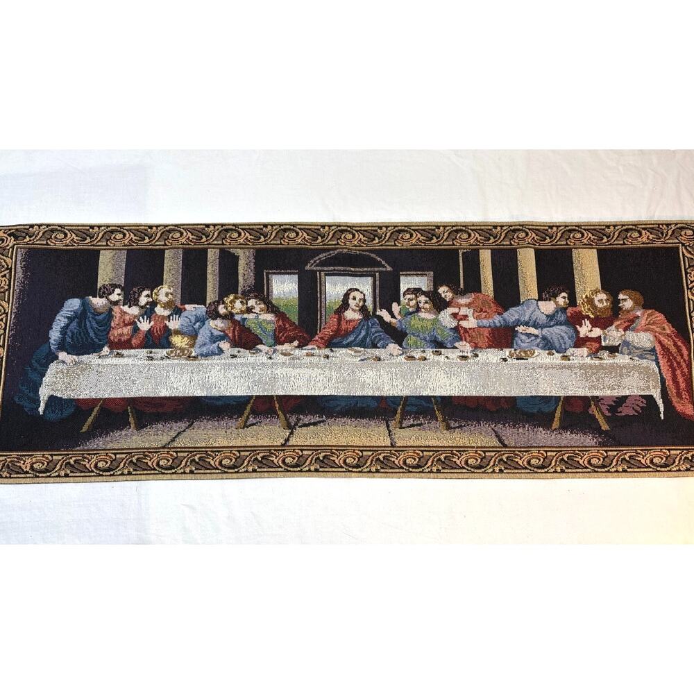 Vintage Woven “Last Supper” Tapestry Table Runner Religious Decor, Wall Hanging